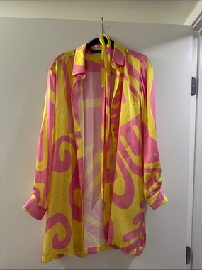 Bright Pink & Yellow Printed Button-Up Dress Shirt